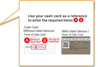 Use your cash card as a reference to enter the required items A, B and C.