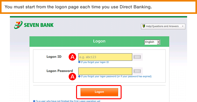 You must start from the logon page each time you use Direct Banking.