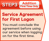 STEP3 Service Agreement for First Logon You must conclude the agreement before using our service when logging on for the first time.