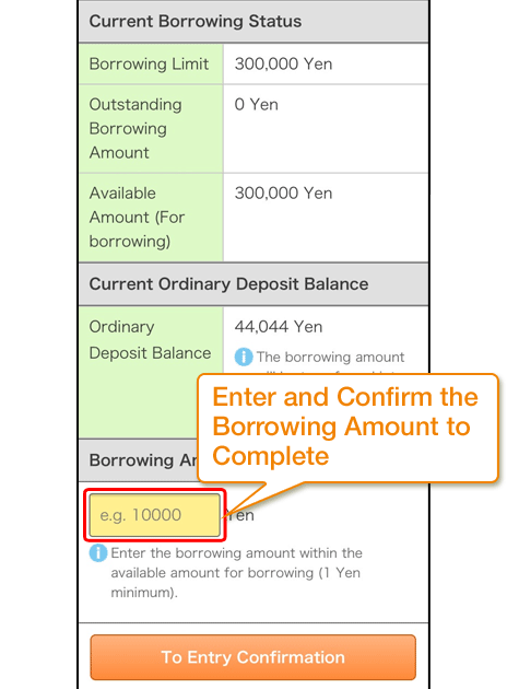 Enter and Confirm the Borrowing Amount to Complete
