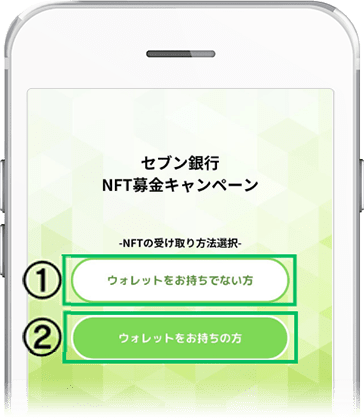 ウォレットをお持ちの方は②を、お持ちでない方は①を選択ください。