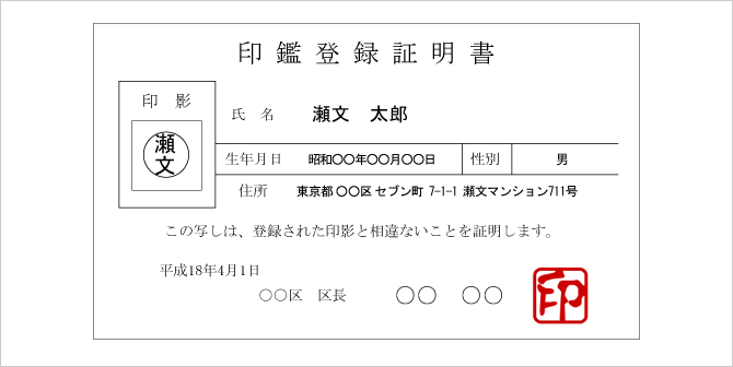 サンプル画面：印鑑証明書