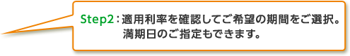 Step2：適用利率を確認してご希望の期間をご選択。満期日のご指定もできます。