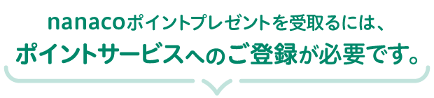 nanacoポイントプレゼントを受取るには、ポイントサービスへのご登録が必要です。